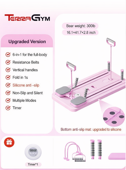 TerraGym Pilates Board with Resistance Bands Timer and Knee Mat for Home Use