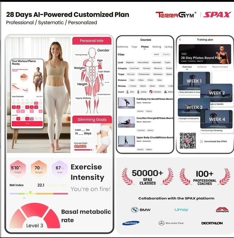 TerraGym Pilates Board with Resistance Bands Timer and Knee Mat for Home Use